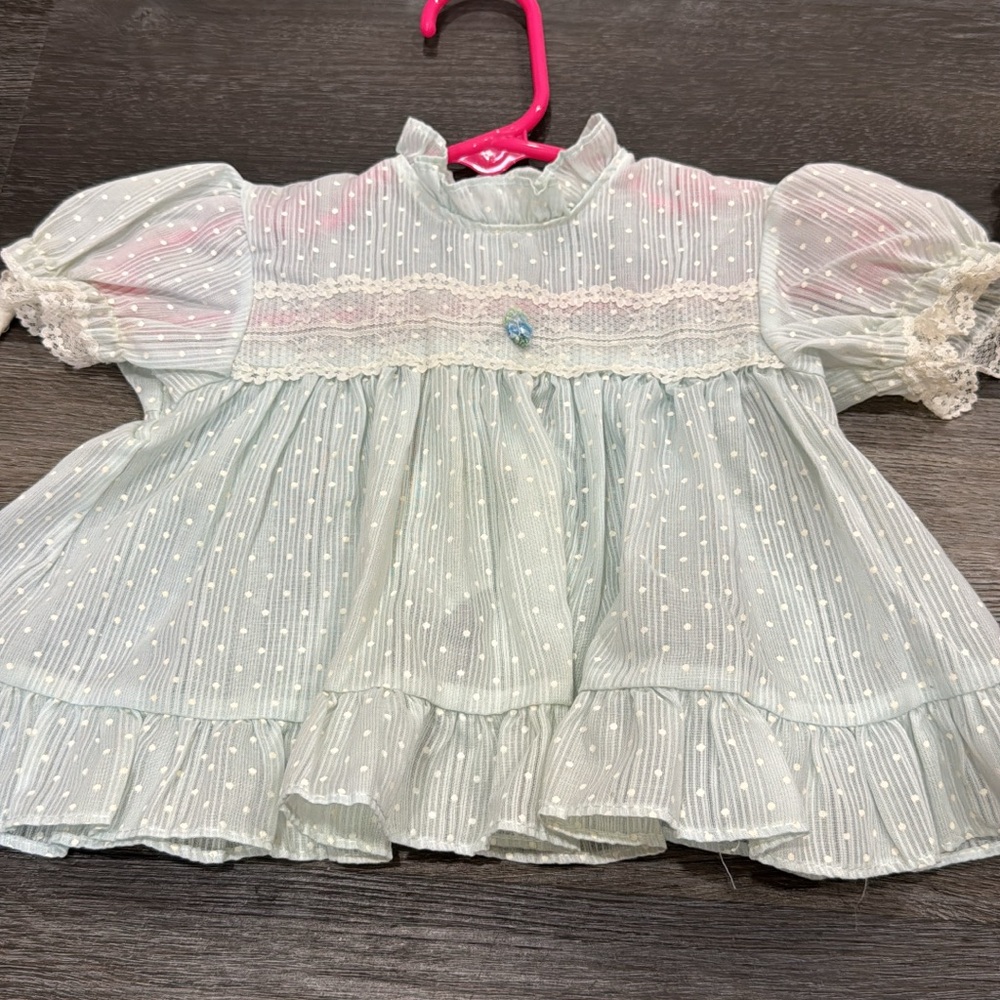 VINTAGE Charming Lace Trim Kids Top - Light Blue